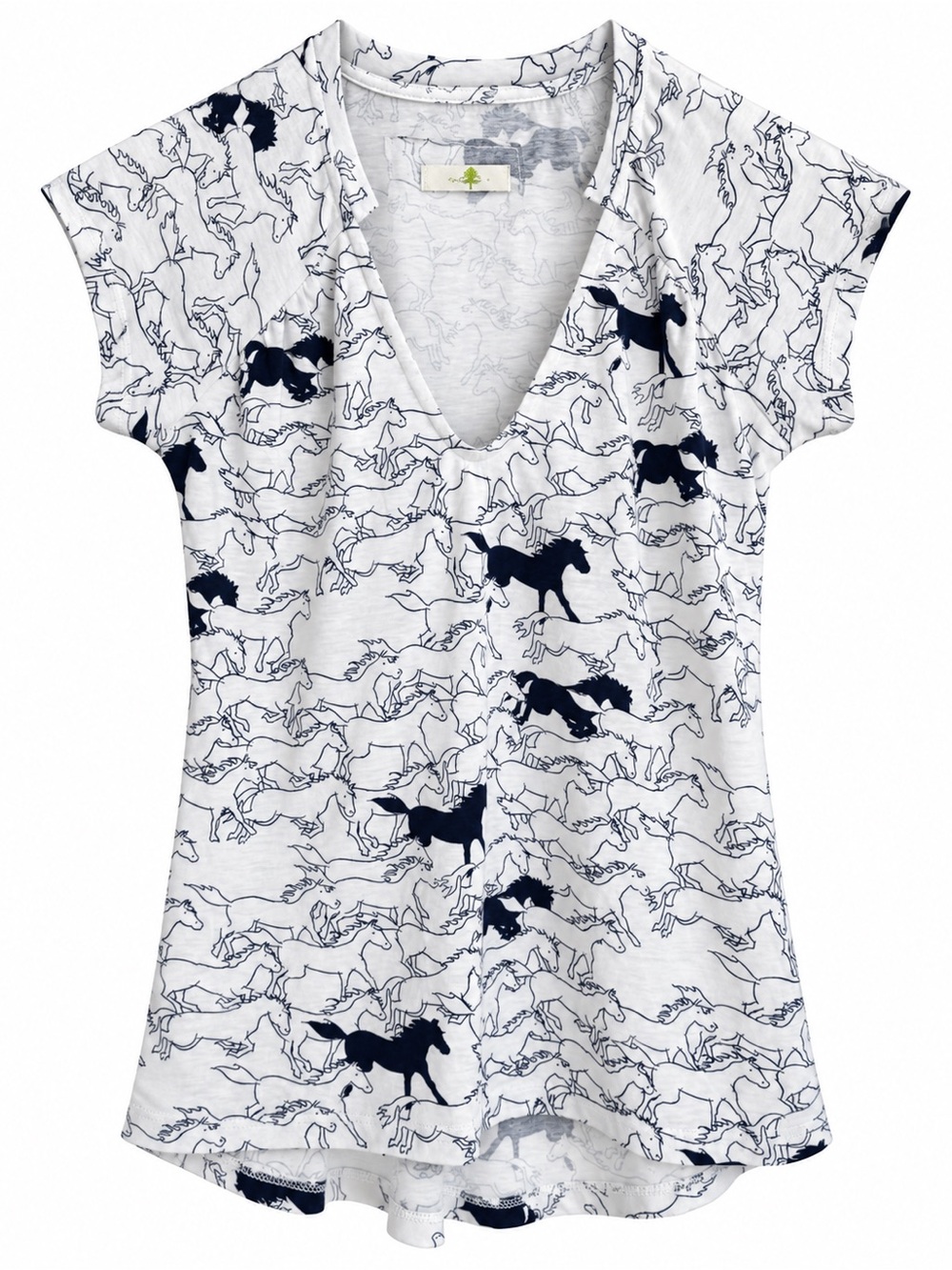 Small blue white rayon cotton blend horse western short sleeve graphic t shirt